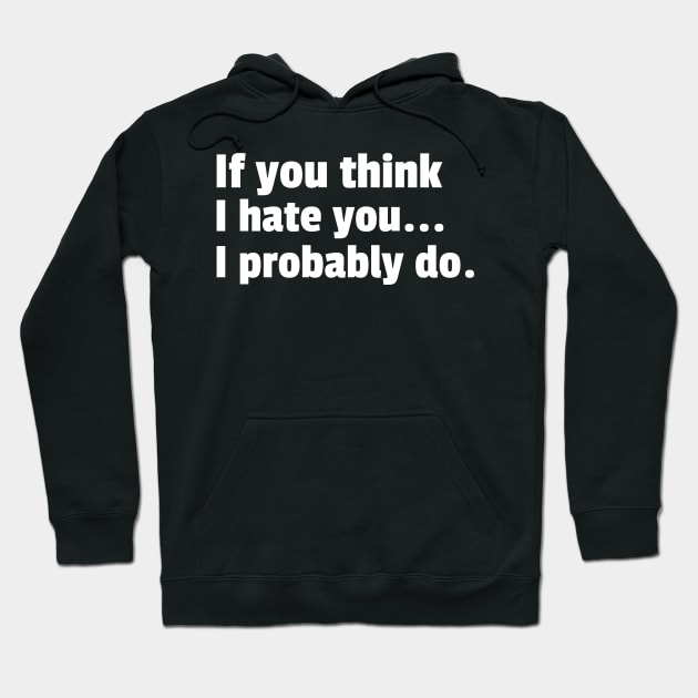 If You Think I Hate You I Probably Do. Funny Sarcastic NSFW Rude Inappropriate Saying Hoodie by That Cheeky Tee